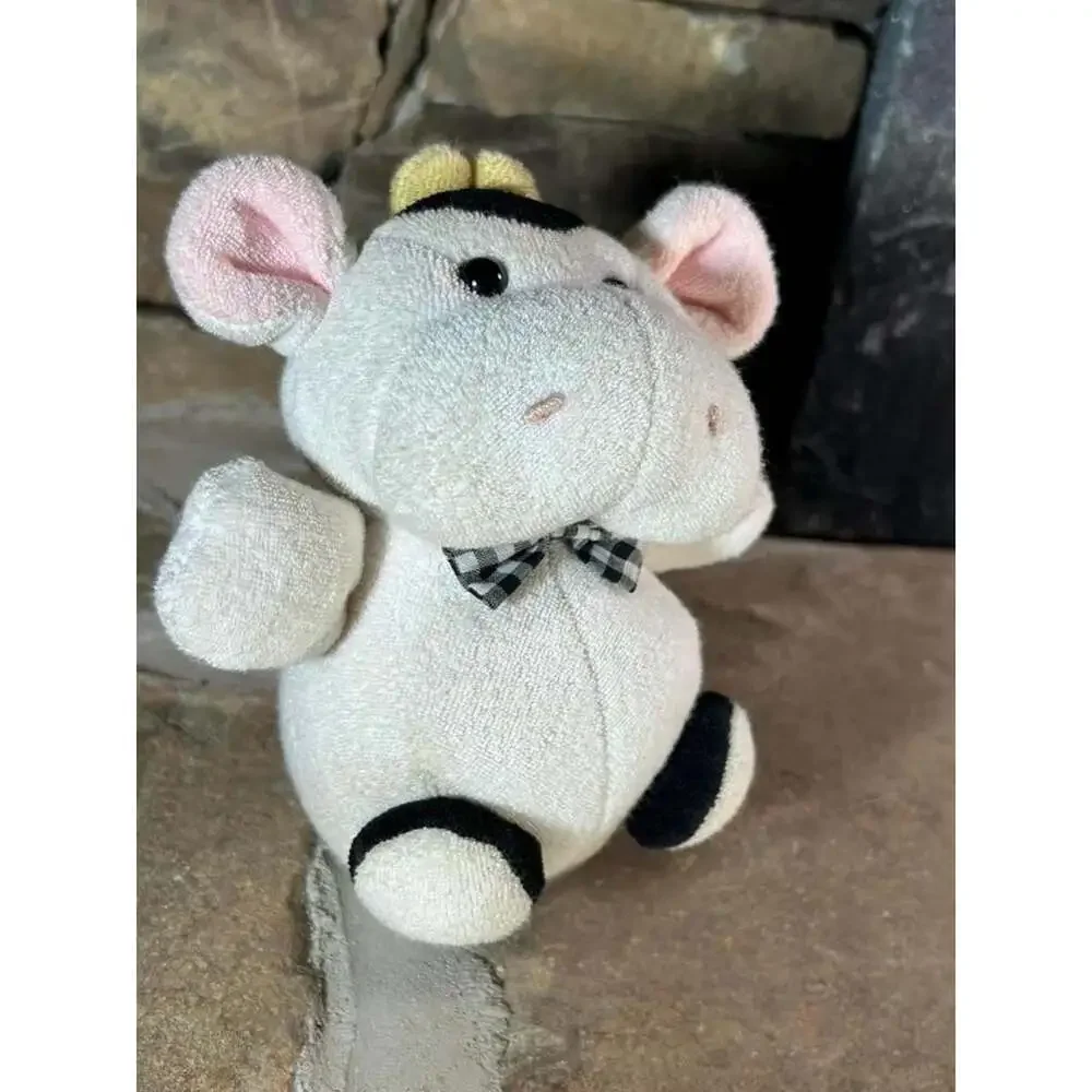 Baby Gund Terry Cloth Cow 6” White and Black Chimes Pink ears 1992 RARE HTF ging
